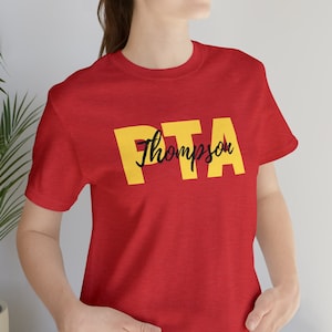 Custom PTA T-Shirt. Yellow Mom or Dad PTO Customized Shirt. Parent Teacher Organization Association. Your School Here. School Spirit.