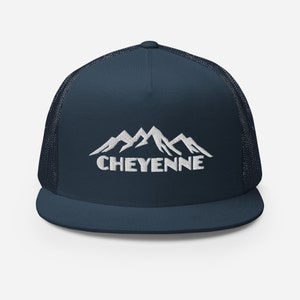 Cheyenne Mountains Trucker Hat. Baseball Cap. Mountain Lover. Hiking Camping Fishing. Mountain Biking. Fly Fishing.