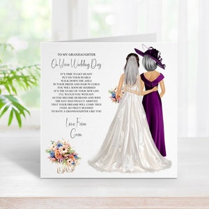 À ma petite-fille le jour de votre mariage, carte souvenir de mariage personnalisée, carte de mariage à ma petite-fille