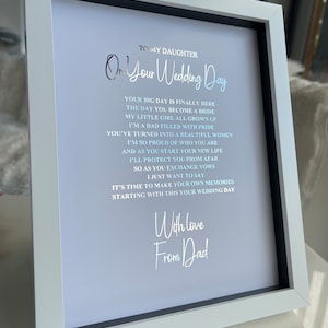 Impression encadrée avec poème le jour de votre mariage, du père à la mariée, souvenir de mariage personnalisé