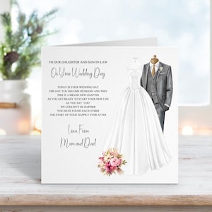 À notre fille et à notre gendre le jour de votre mariage, aux mariés le jour de votre mariage, carte souvenir, sentimentale