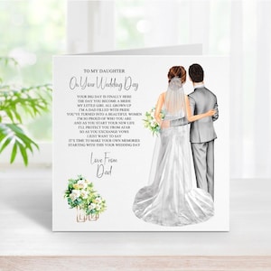 À ma fille De papa sur votre carte de mariage, carte souvenir de mariage personnalisée, carte de mariage de ma fille
