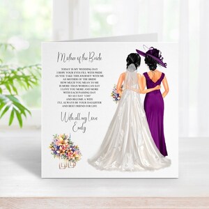 Carte de mariage de la mère de la mariée, poème de mariage de la mère de la mariée, à ma mère le jour de mon mariage, carte souvenir de mariage personnalisée pour maman