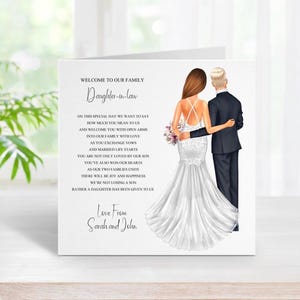 Carte de mariage pour belle-fille, carte souvenir de mariage personnalisée, poème sentimental pour le jour du mariage