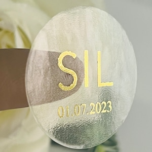 Foiled wedding stickers, Personalised wedding stickers, Wedding favour stickers, Foiled transparent stickers