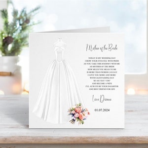 Mère de la mariée de la carte du jour du mariage de la mariée, carte souvenir de mariage, à ma mère le jour de mon mariage