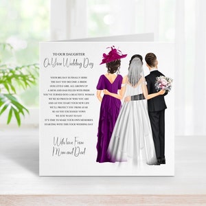 À notre fille le jour de votre mariage, carte souvenir de mariage personnalisée, carte de mariage de maman et papa le jour de votre mariage