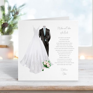 Carte du jour du mariage de la mère et du père de la mariée, à maman et papa sur ma carte du jour du mariage, carte souvenir de mariage personnalisée des parents