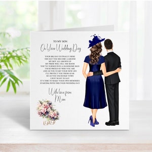 À mon fils de la part de maman sur la carte de votre mariage, carte souvenir de mariage personnalisée, sur la carte du jour du mariage de mon fils