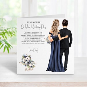 À mon frère le jour de votre mariage, carte souvenir de mariage personnalisée, carte sentimentale le jour du mariage de mes frères