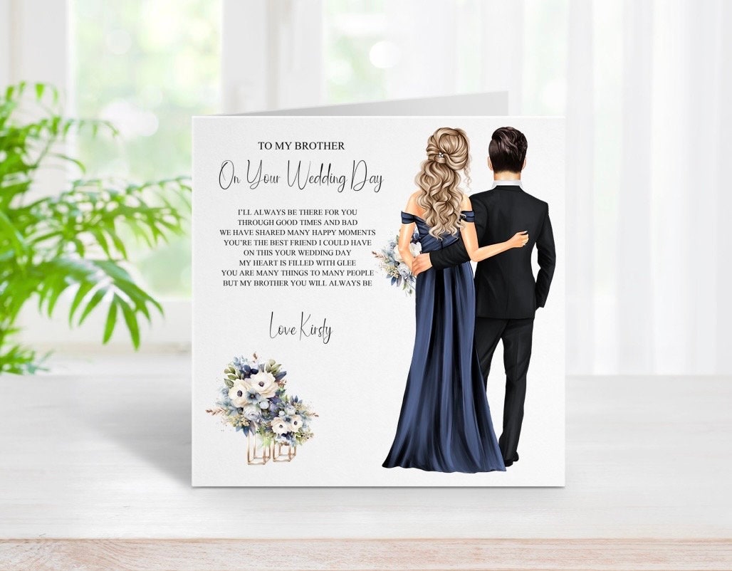To My Brother on Your Wedding Day Card Personalised Wedding Keepsake Card on My Brothers Wedding Day Sentimental Card Etsy