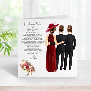 Carte du jour du mariage de la mère et du père du marié, à maman et papa sur ma carte du jour du mariage, carte souvenir de mariage personnalisée des parents