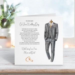 À notre fils le jour de votre mariage, carte souvenir de mariage, carte de mariage de maman et papa le jour de votre mariage