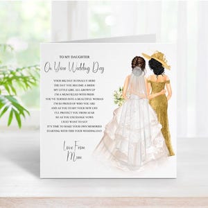 À ma fille le jour de votre mariage, l'amour de maman, carte souvenir de mariage personnalisée, carte de mariage de ma fille