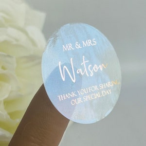 Foiled wedding stickers, Personalised wedding stickers, Wedding favour stickers, Foiled transparent stickers