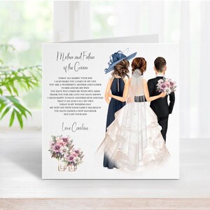 Mother and Father of the Groom From The Bride Wedding Day Card, Personalised Parents Wedding Keepsake Card