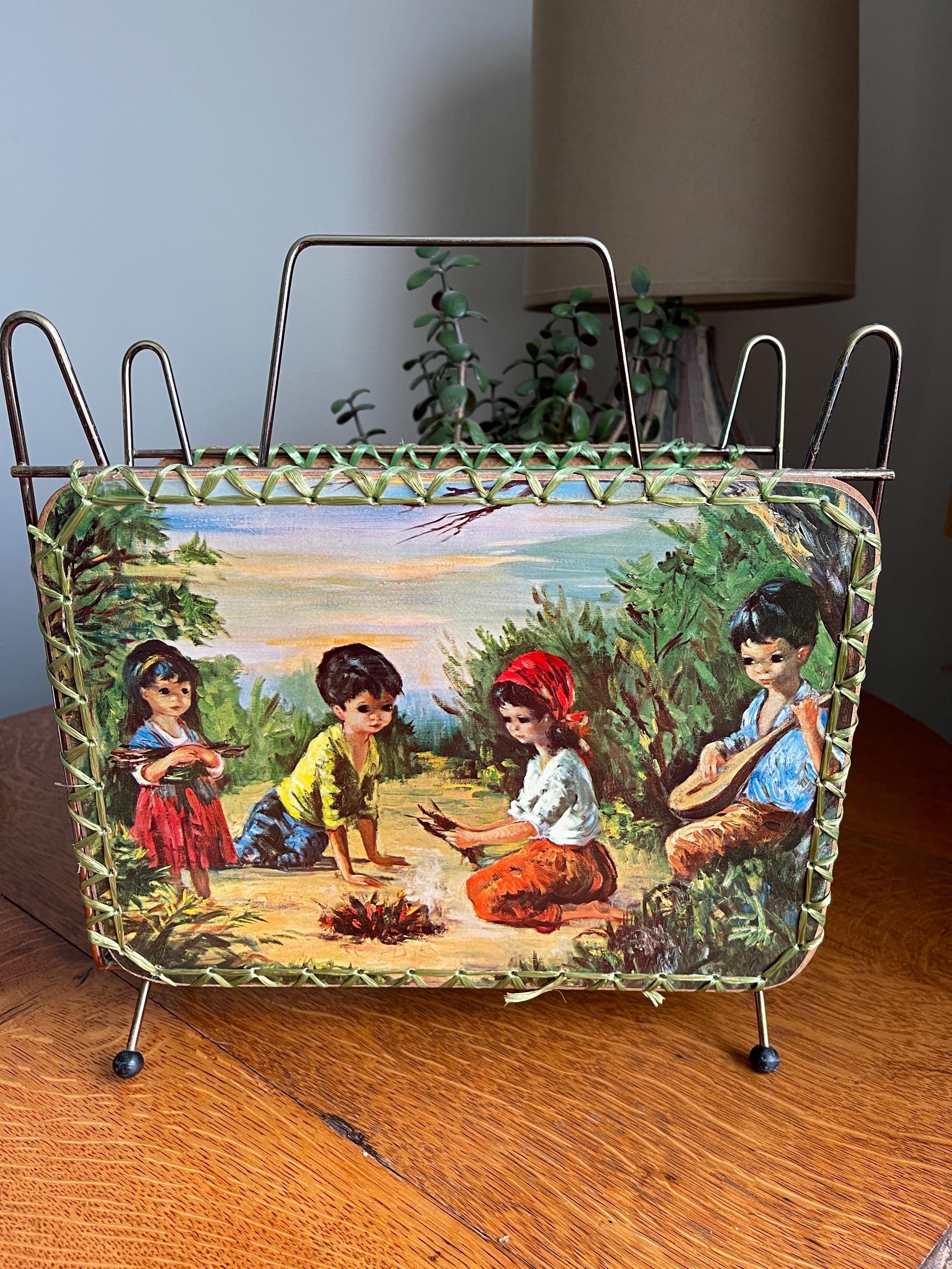 1960s MAGAZINE RACK Dallas Simpson Urchin Children Campfire & Horse ...