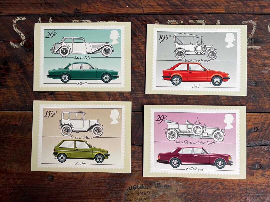 1982 Stamp Postcards. Classic British Motor Cars Commemorative Postage ...