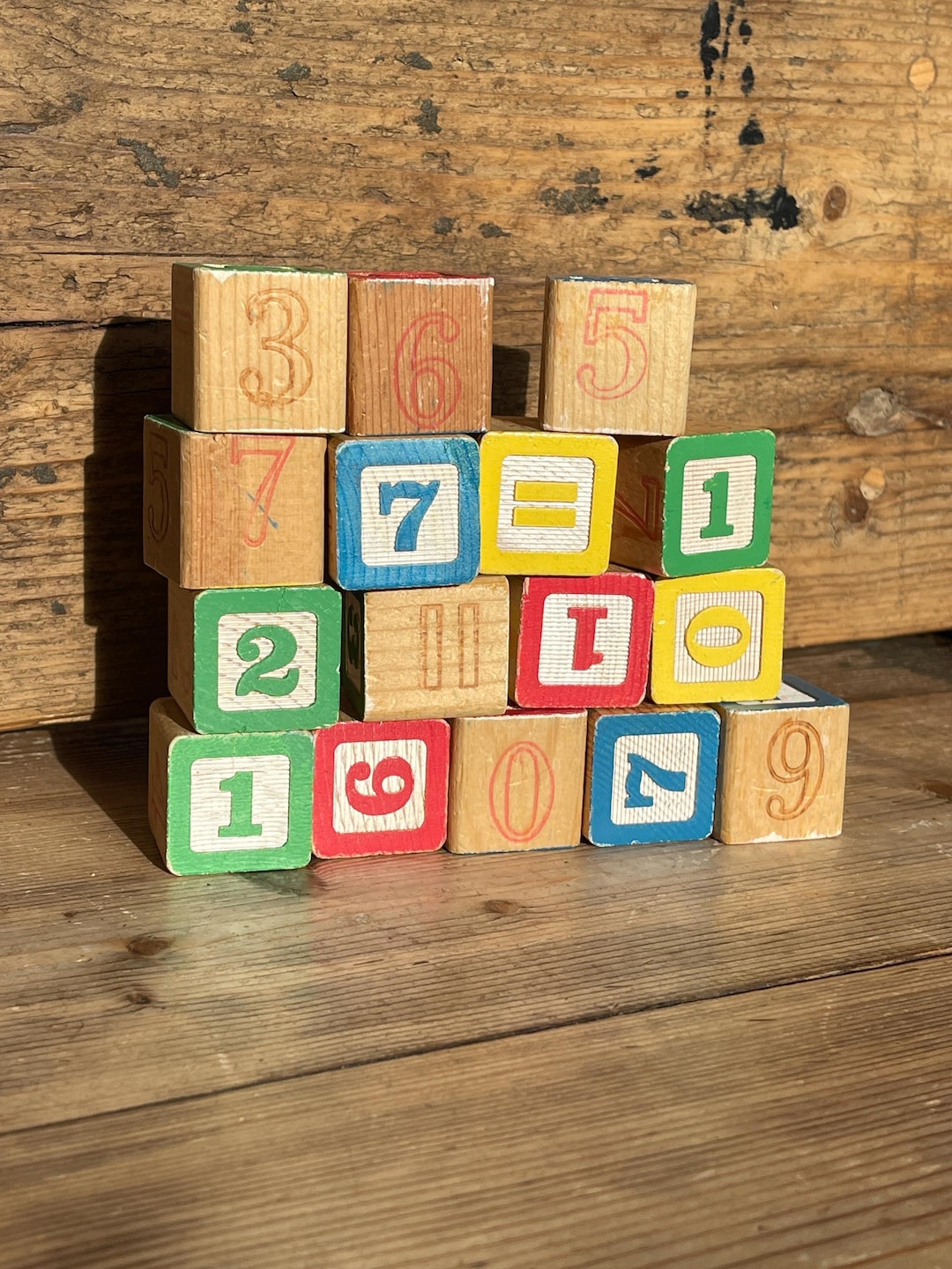 16 Vintage Number Blocks. Wooden Cubes for Counting and Calculating ...