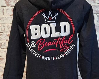 Bold Embroidered Zip-Up Hoodie  Confidence Statement Wear