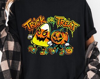 Trick or Treating Shirt, Candy Corn & Jack-o'-Lantern T-Shirt | Halloween Candy Characters