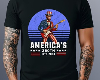 4thof July Shirt | Americas 250th Anniversary Shirt, Abraham Lincoln Guitar tee
