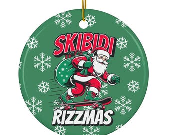 Merry Skibidi Rizzmas Christmas Ornament, Skibidi Meme Gen Z Ornament, Teenager Xmas Gift, Funny meme ornament