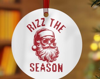 Rizz the season Santa ornament, teen slang gift, teen lingo gift, teen boy ornament, Rizz Ornament, Funny Santa Metal Ornaments