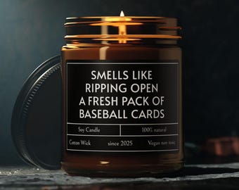 Funny Card Collector Gifts, Smells Like Ripping Open a Fresh Pack of Baseball Cards Candle | Baseball Card Collector Gift Ideas