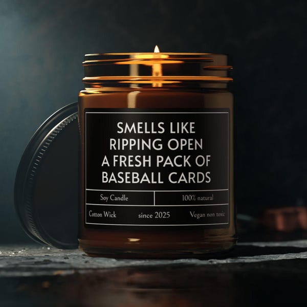 Funny Card Collector Gifts, Smells Like Ripping Open a Fresh Pack of Baseball Cards Candle | Baseball Card Collector Gift Ideas