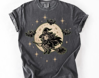 Witchy Vibes Shirt, Retro Witch Halloween T-Shirt, Vintage Halloween Tee, Comfort Colors Halloween T-shirt