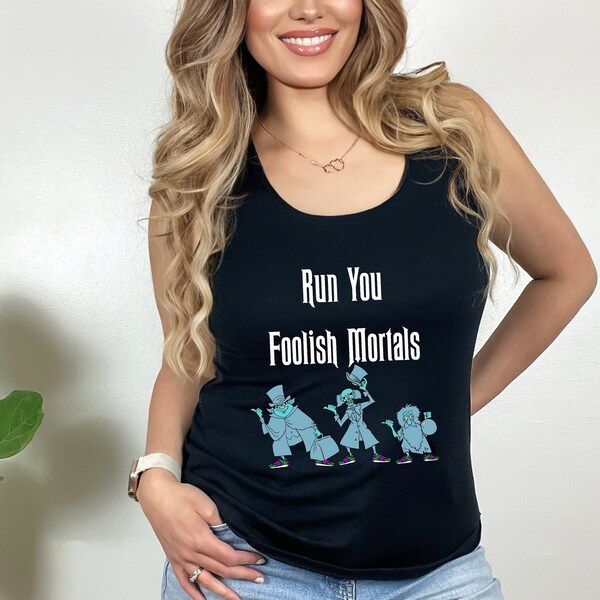 Run Foolish Mortal tank top, haunted mansion running shirt, 5k parks run shirt, hitchhiking ghosts tank top, Women's Ideal Racerback Tank