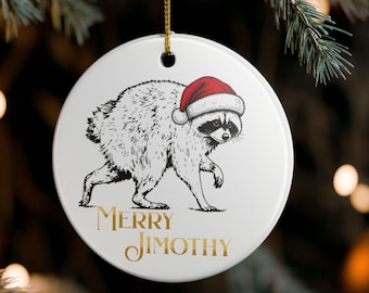 Jimothy Raccoon Santa Hat Ornament | Merry Jimothy Ornament, Seattle Raccoon Gift
