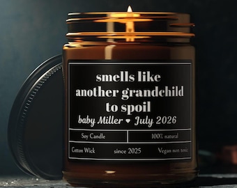 Smells Like Another Grandchild to Spoil Candle | Second Pregnancy Announcement, Pregnancy Reveal To Grandparents Candle