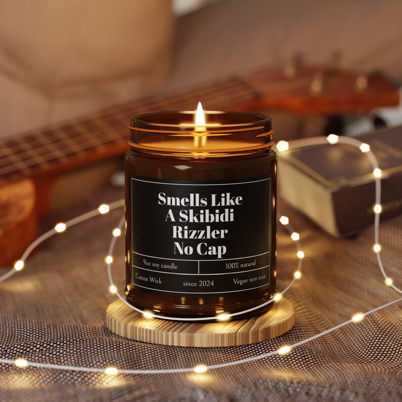 Smells like a Skibidi Rizzler Candle, teen slang gift, Gen alpha candle, teen lingo, funny teen gift, gag gift, Scented Soy Candle image 7