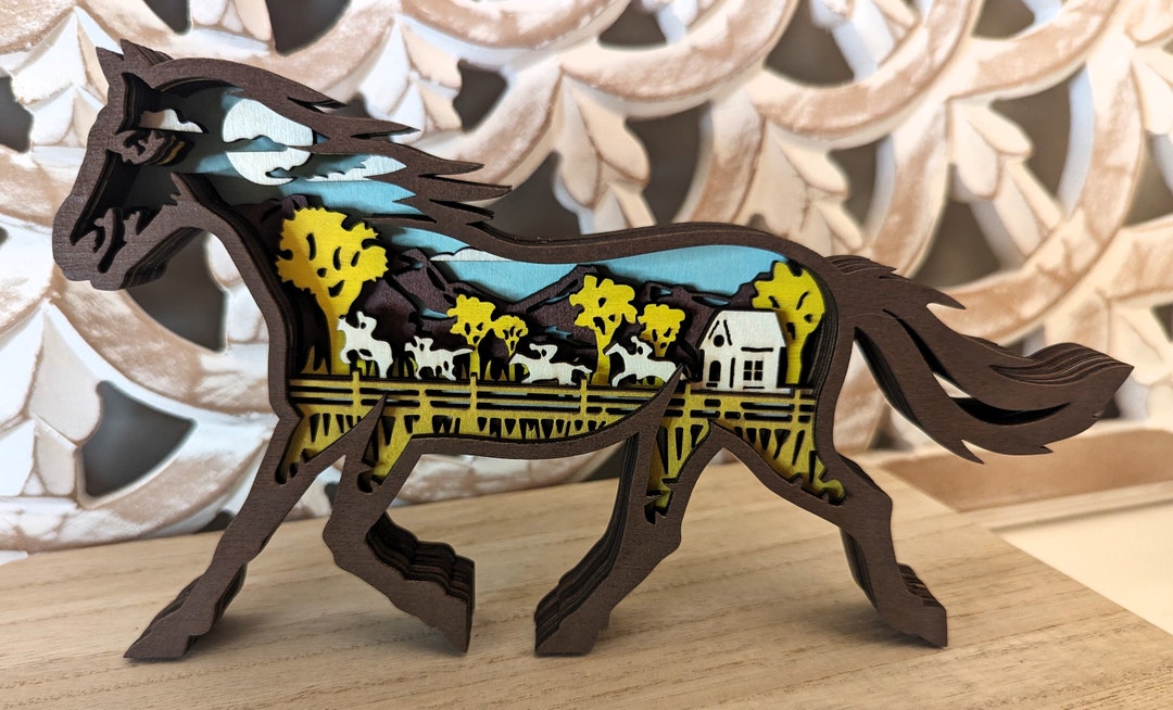Horse Engraved Lasercut Multilayer Wood Etsy