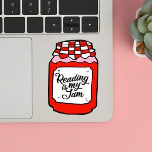 Czytanie to mój dżem Zabawna naklejka winylowa, naklejka Kindle, naklejki książkowe, cytat z naklejki, słodki prezent dla miłośnika książek, holograficzny lub przezroczysty, wodoodporny