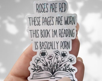 Pegatinas obscenas de libros picantes "Las rosas son rojas", pegatina holográfica para Kindle Booktok, artículos de merchandising literario, pegatinas obscenas de romance oscuro para Bookstagram