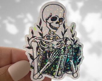 Wahrscheinlich Smut Skeleton Spicy Bücher Smut Aufkleber, holografische Kindle Booktok Aufkleber, Bookish Merch, Bookstagram Dark Romance Smutty Aufkleber