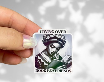 Crying Over Book Boyfriends holographic spicy smut kindle booktok sticker, bookish merch, romantasy dark romance lovers, smutty reading gift