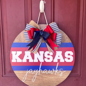 Kansas Door Hanger | Jayhawks Door Sign | College Door Hanger  | Team Decor | Basketball Door Decor | Front Door Wood Wreath | Jayhawks |