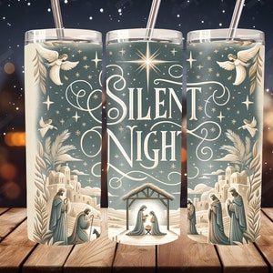 Christmas Tumbler Wraps - Nativity Silent Night Skinny Tumbler Design -  Tumbler Sublimation Designs Straight & Tapered - Instant Download
