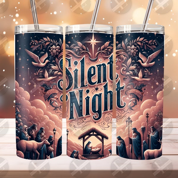 Christmas Tumbler Wraps - Nativity Silent Night Skinny Tumbler Design - Tumbler Sublimation Designs Straight & Tapered - Instant Download