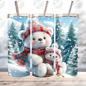 Christmas Tumbler Wraps - Polar Bear and Cub Skinny Tumbler Wrap Design - Tumbler Sublimation Designs Straight & Tapered - Instant Download