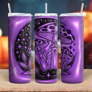 3D Moon & Mushrooms Tumbler Wrap: Sublimation Design (Digital Download)