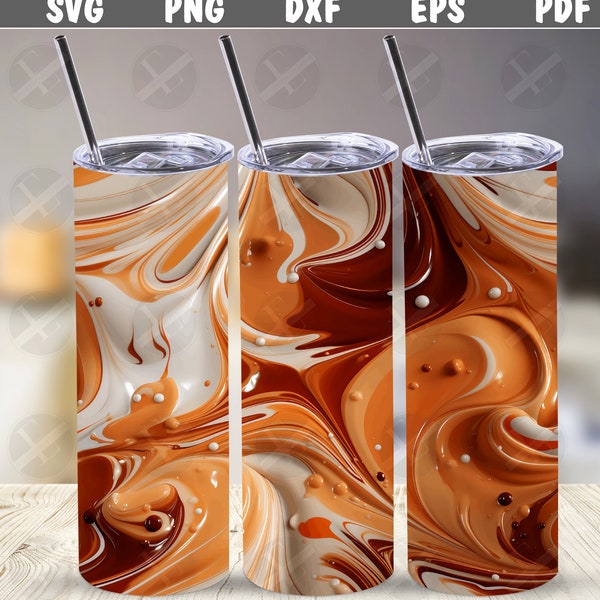 3D Tumbler Wraps - 3D Caramel Swirls Skinny Tumbler Wrap Design - Ideal Tumbler Sublimation Designs Straight & Tapered - Instant Download