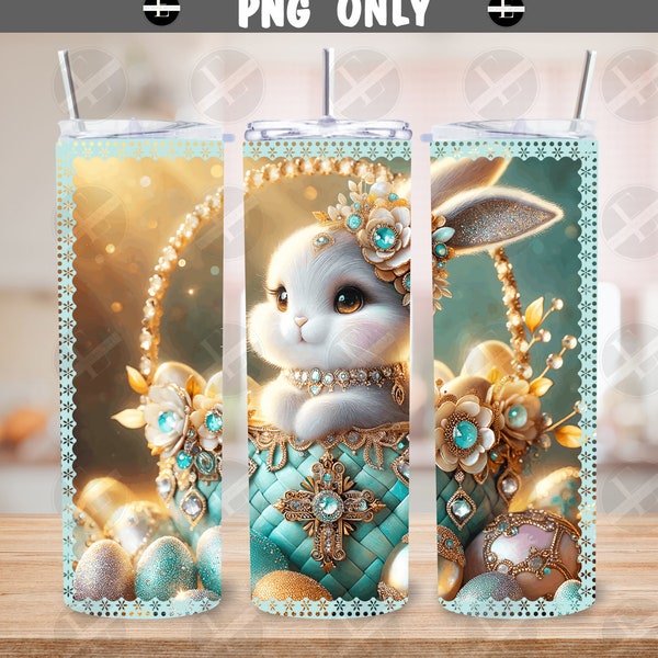 Easter Tumbler Wraps - Easter Bunny in Jewels Tumbler Wraps - Ideal Tumbler Sublimation Designs Straight & Tapered - Instant Download