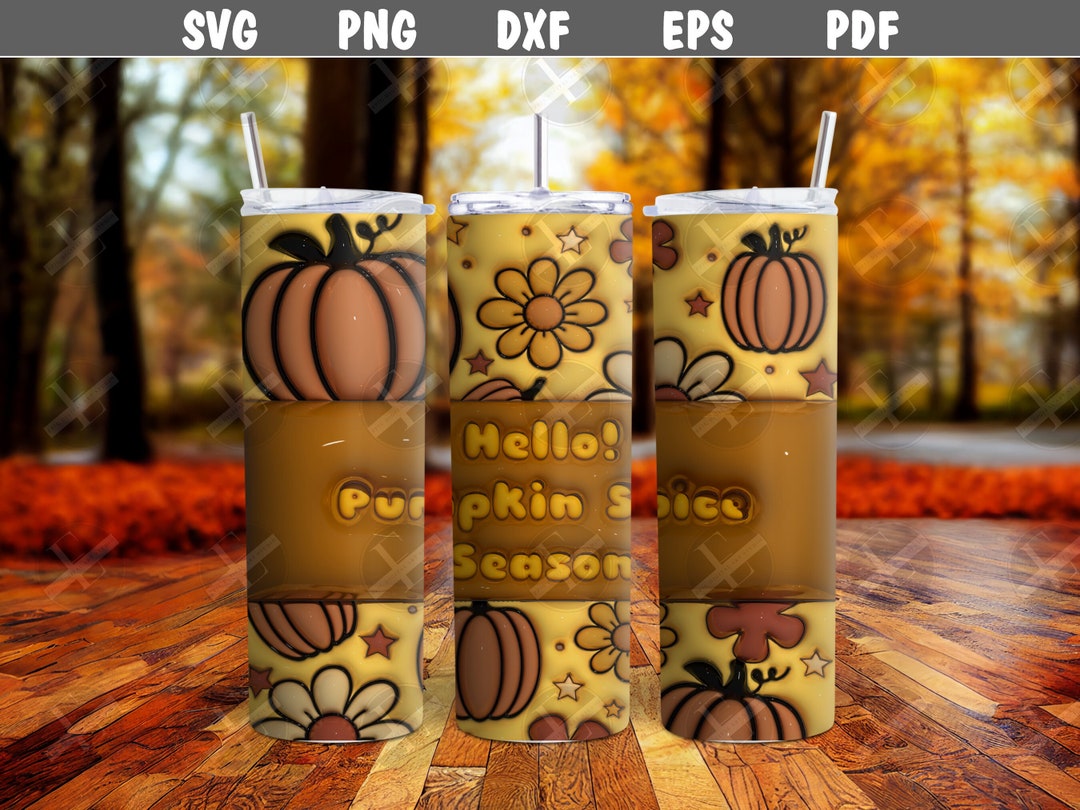 3D Inflated Text Tumbler Wraps - 3D Fall Pumpkins Tumbler Wrap Design ...