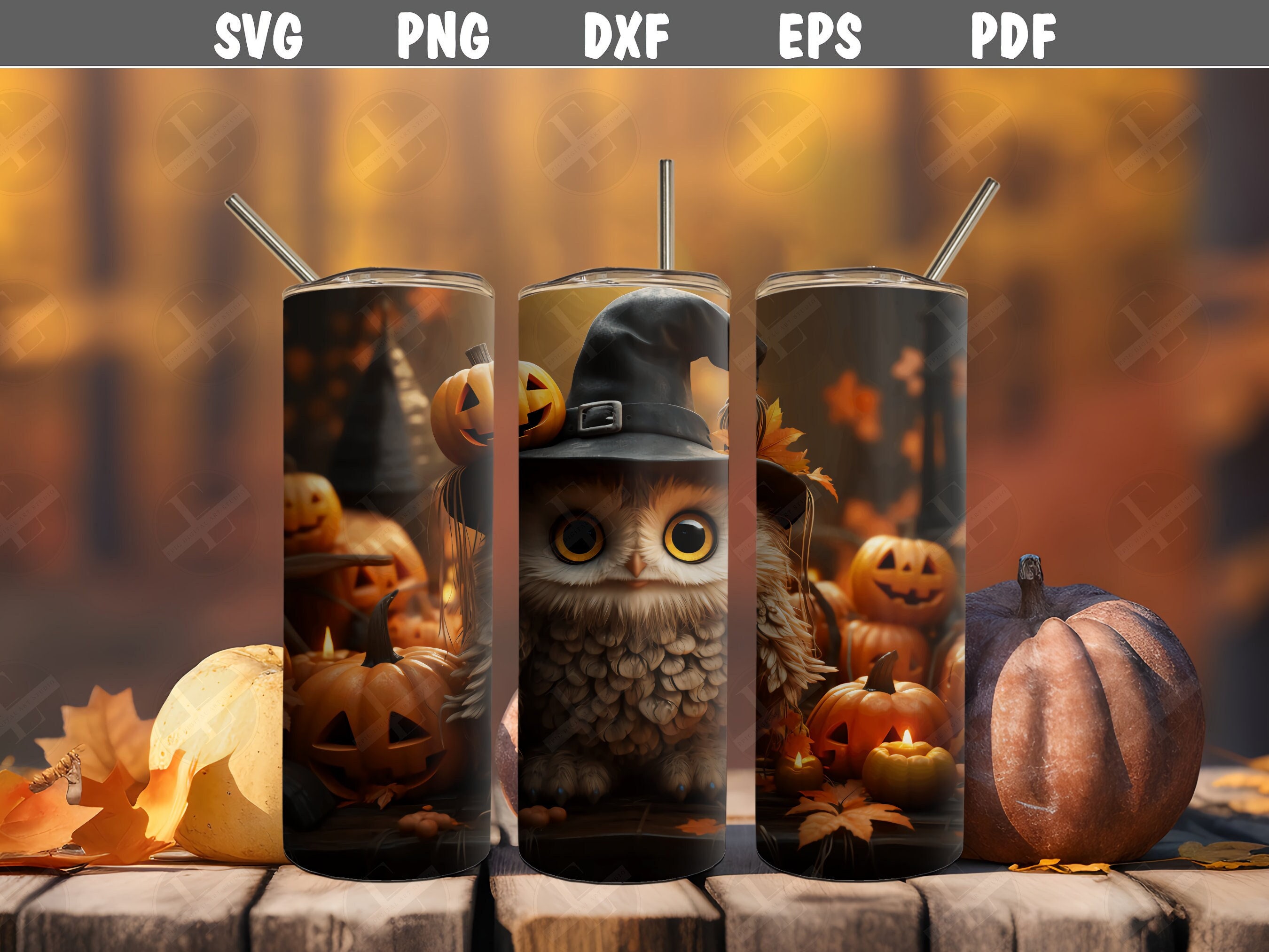 Halloween Tumbler Wraps - 3D Halloween Owl Tumbler Wrap Design - Tumbler Sublimation Designs Straigh
