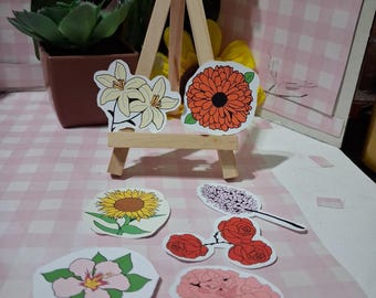 Hand-Drawn Flower Sticker Pack | 7 Unique Floral Stickers | Botanical Journal & Scrapbook Set